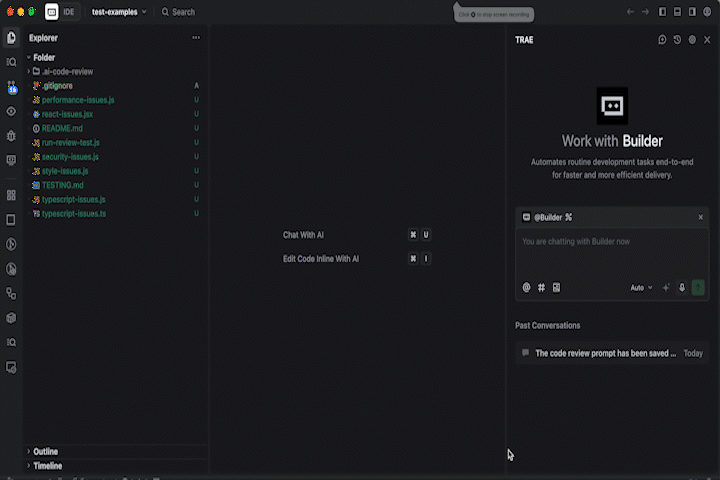 AI Code Review Assistant Demo - Extension in action showing code review process